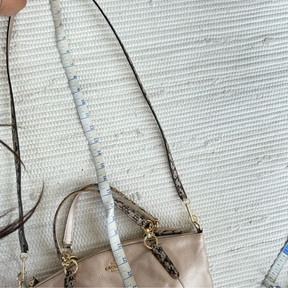 Coach Emma Satchel Metallic Blush Pebble Leather Snake Trim Crossbody